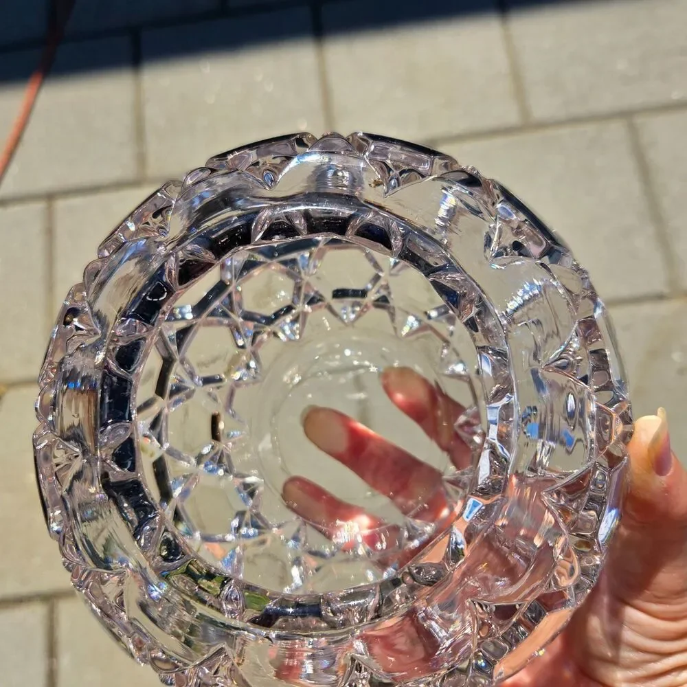 Vintage Heavy Geometric Glass Ball Vase Rose Bowl Hexagon Design 6
